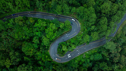 Road of No. 1095, Pai, Mae Hong Son, Chiang Mai Thailand aerial drone point of top view