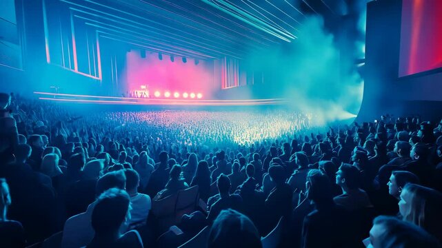 Heatmap of a concert hall during a performance, with warm colors highlighting the most densely packed areas and cooler blues in the less crowded sections. . Video
