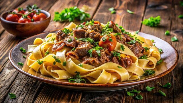 Aerial View of Delicious Pappardelle al Cinghiale - Rustic Italian Cuisine at Its Best