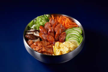 Delicious Korean food, Korean fried sausage bibimbap