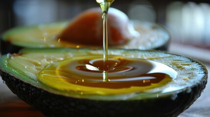 Fototapeta premium Monounsaturated Fats: Healthy fats from olive oil, avocados, and nuts that help reduce LDL cholesterol and improve heart health. 