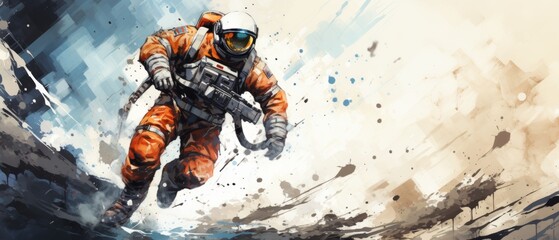 Cartoon Astronaut in Watercolor Style Art