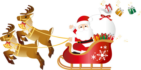 christmas　クリスマス　トナカイ　ソリ　サンタクロース　イラスト素材