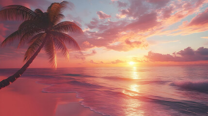 Palm Tree Sunset on the Beach - Digital Illustration