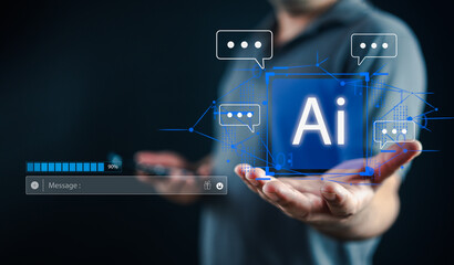 AI, Artificial Intelligence, technology smart robot AI, artificial intelligence by enter command prompt for generates something, Futuristic technology transformation, Chatbot, assistant, secretary.