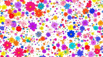 Vibrant Wildflower Pattern on White Background