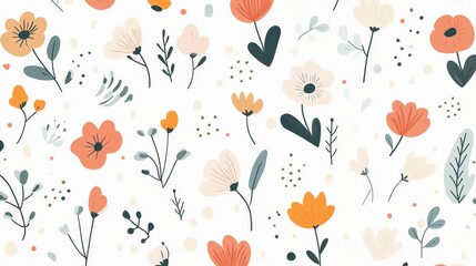 Fototapeta premium Whimsical Garden Pattern with Flowers and Leaves