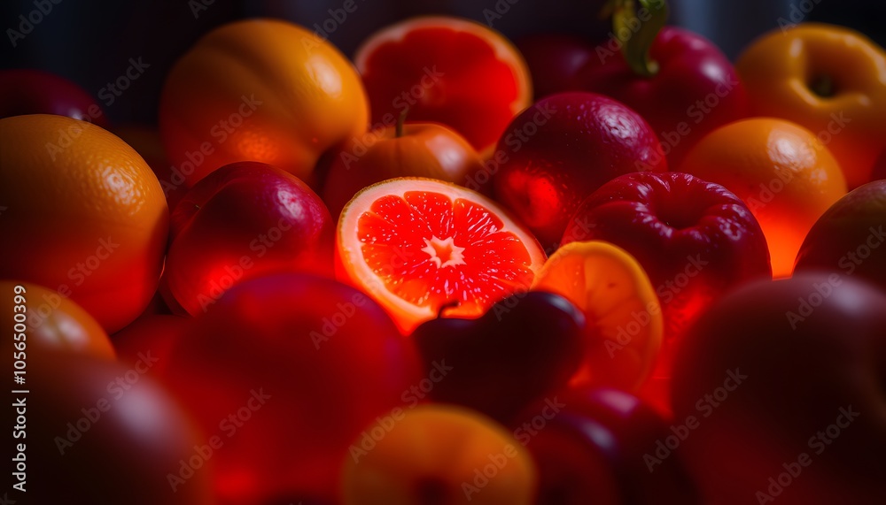 Poster a vibrant collection of glowing fruits perfect for enhancing your culinary creations and visual pres