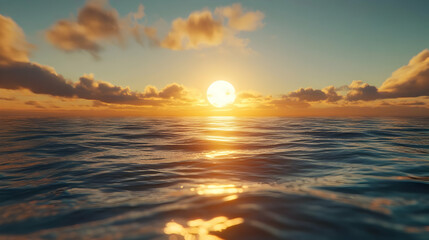 Golden Sunset Over Ocean Waves 3D Render