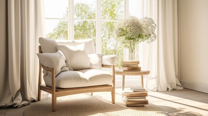 Cozy Sunlit Living Room with Armchair and Nature View