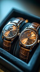Elegant couple watches in a luxurious display case