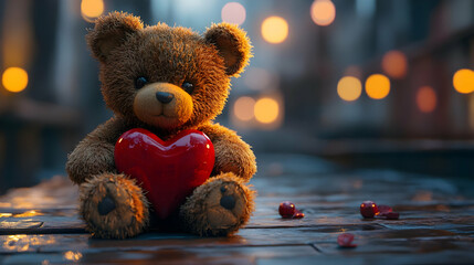 Teddy Bear Holding Red Heart 3D Illustration