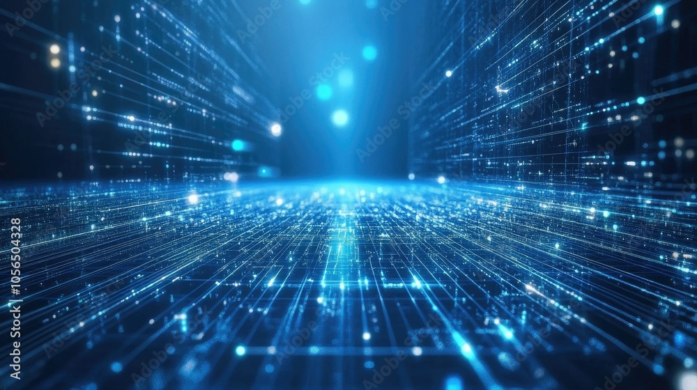 Aufkleber abstract blue background with connected vector lines, futuristic cyberspace and tech feel