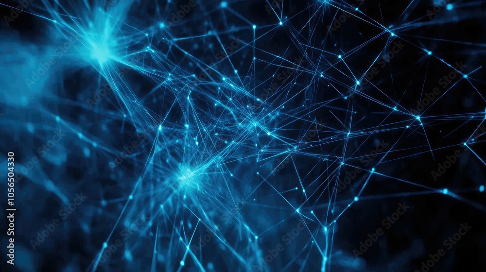 Poster Abstract blue background with connected vector lines, futuristic cyberspace and tech feel