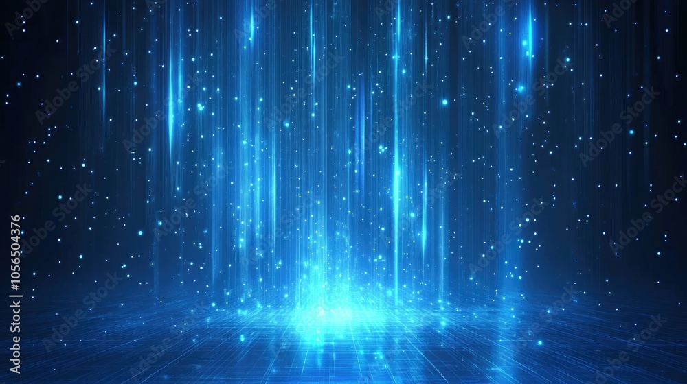 Poster abstract blue background with connected vector lines, futuristic cyberspace and tech feel