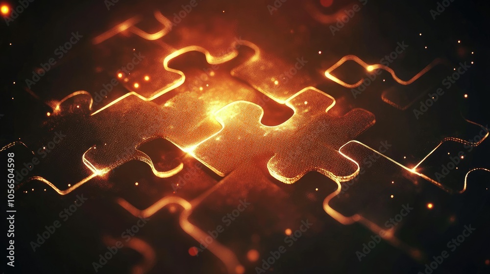 Poster abstract puzzle piece network with glowing connections, digital integration theme