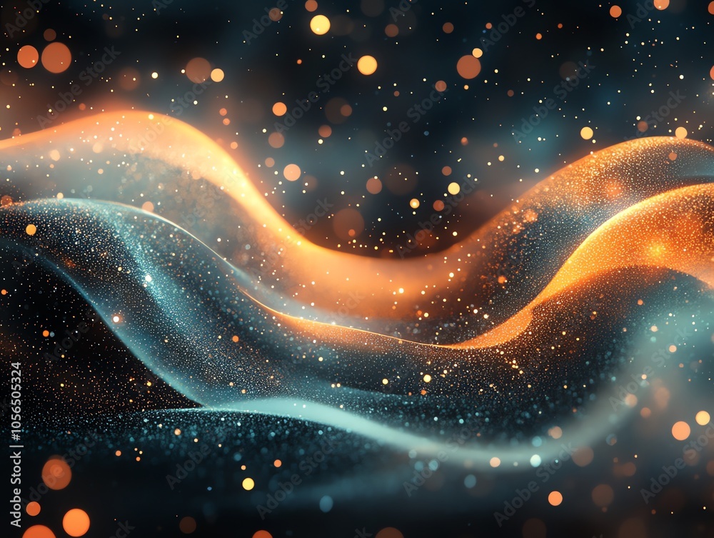 Aufkleber abstract background with blue and orange glowing waves and bokeh lights.