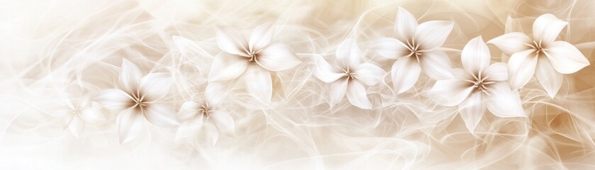 A soft, ethereal background featuring delicate white flowers and gentle swirls of light.
