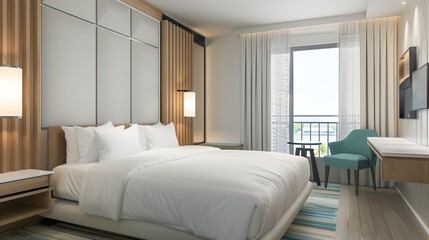 White Comfort Background in Hotel Rooms offers a serene and inviting atmosphere. A perfect blend of elegance and relaxation for guests seeking a luxurious stay