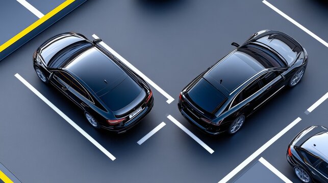 Black Cars Parked in Parallel Parking Spaces