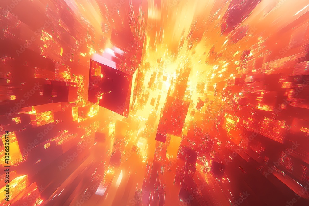 Poster Abstract 3D rendering of a fiery explosion with orange, red and yellow colors.