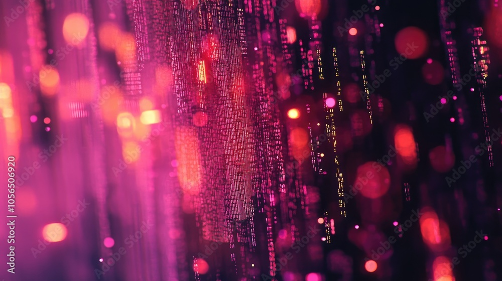 Fototapete floating code and bokeh lights, creating an abstract, high-tech visual with a digital feel