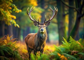 With regal grace, the stag surveys the forest, alert and poised, embodying the breathtaking beauty of nature while skillfully hunting for its next meal.