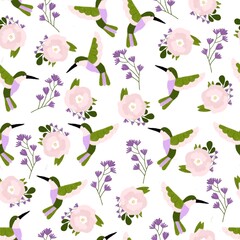 seamless pattern with hummingbired and flowers