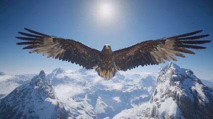 Fototapeta premium Majestic Eagle Soaring Over Snowy Mountains