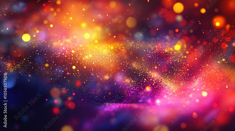 Poster Futuristic abstract background with digital code and vibrant bokeh lights