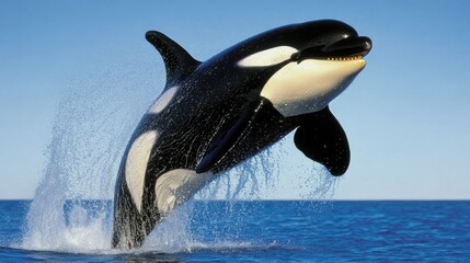 Majestic Orca Whale Leaping from Ocean Water