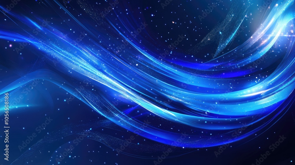Poster futuristic cyberspace design in blue, with vector network lines and digital speed effects