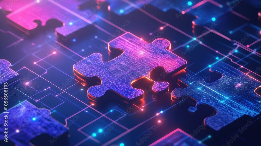 Aufkleber Futuristic puzzle pieces with tech connections, representing smooth API integration and data flow