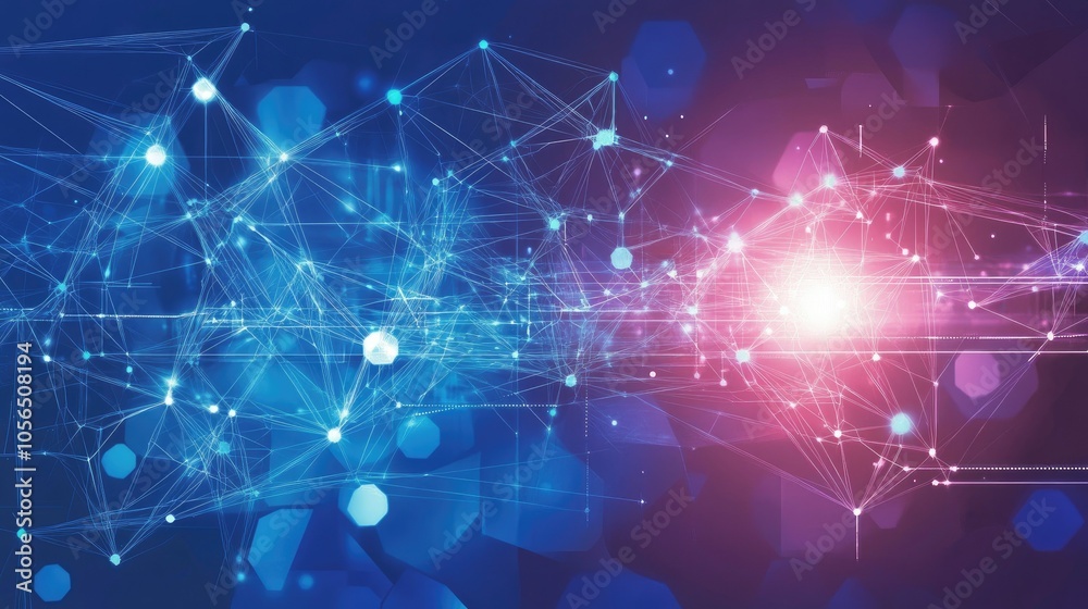 Poster Futuristic cyberspace design in blue, with vector network lines and digital speed effects