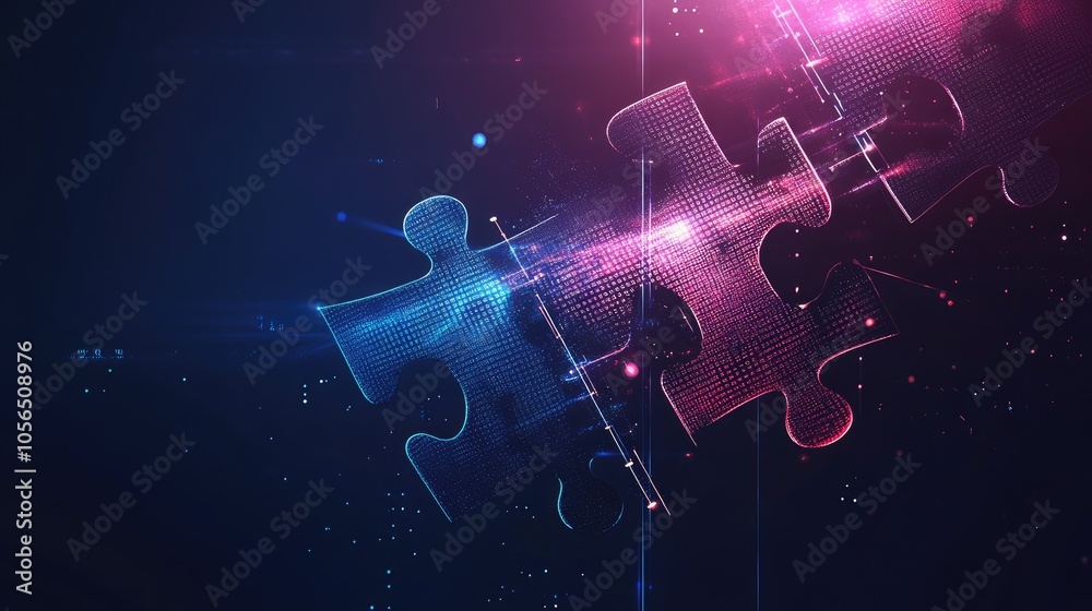 Aufkleber Interconnected tech puzzle pieces with abstract lines, symbolizing digital API integration