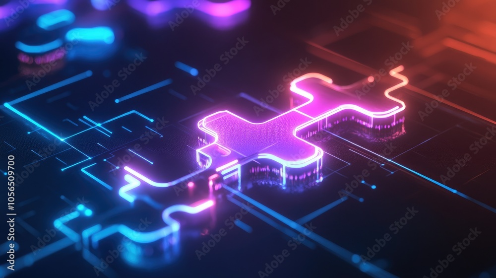 Poster Puzzle pieces connected by tech-inspired lines, representing seamless API and digital data flow