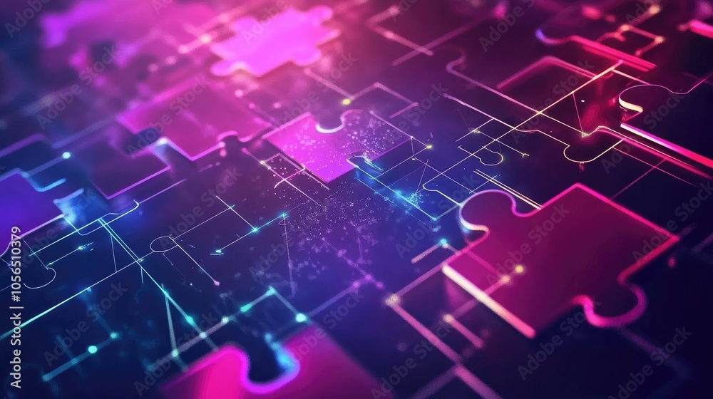 Poster Tech-infused background with puzzle pieces and digital lines, symbolizing seamless connectivity