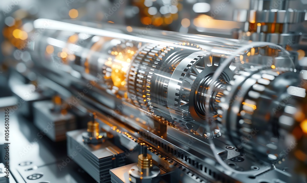 Poster a close-up view of intricate mechanical components revealing gears and metallic parts, showcasing pr