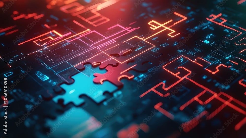 Poster tech-infused background with puzzle pieces and digital lines, symbolizing seamless connectivity