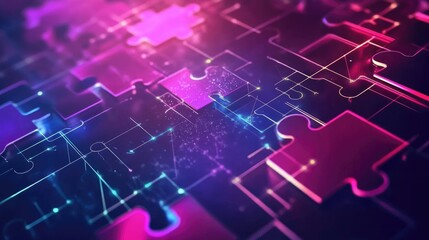 Naklejka premium Tech-infused background with puzzle pieces and digital lines, symbolizing seamless connectivity
