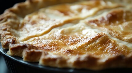 A pie with a golden crust and a golden filling