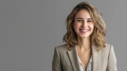 Obraz premium Portrait of a smiling businessman, a professional and confident woman in suit, isolated on transparent background