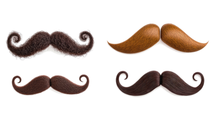 Collection of Black Curly Mustaches on a Transparent Background Generative AI