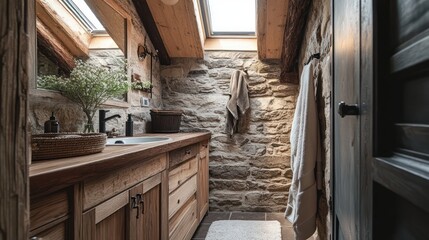 bathroom with natural marble stone wall theme