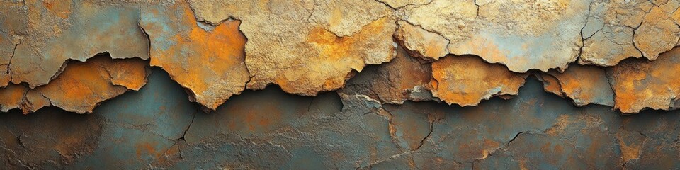 Fototapeta premium Textured surface with peeling paint and rust colors.
