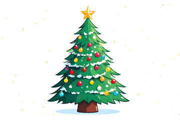 neat and cute tree icon with a white background, christmas tree with balls and snowflakes, christmas tree and decoration