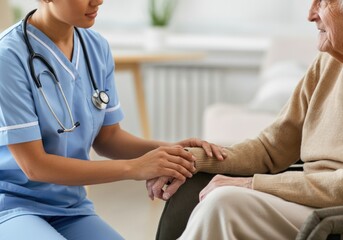 Obraz premium Compassionate Caregiver Providing Comfort to Elderly Patient