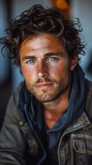 Fototapeta premium Close Up Portrait of a Handsome Man with Blue Eyes