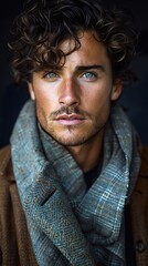 Intense Portrait of a Handsome Man with Blue Eyes