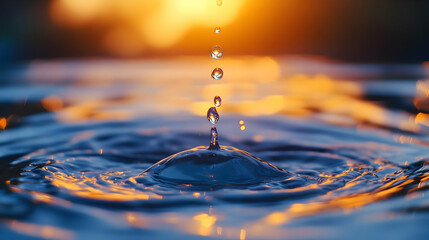 Water Droplet Splash with Sunset Reflections - Photo